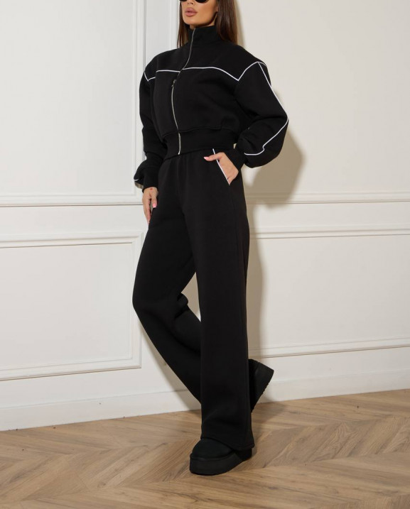 55/1 спортивний костюм на флісі з кантом котфта на блискавці зі штанами палацо